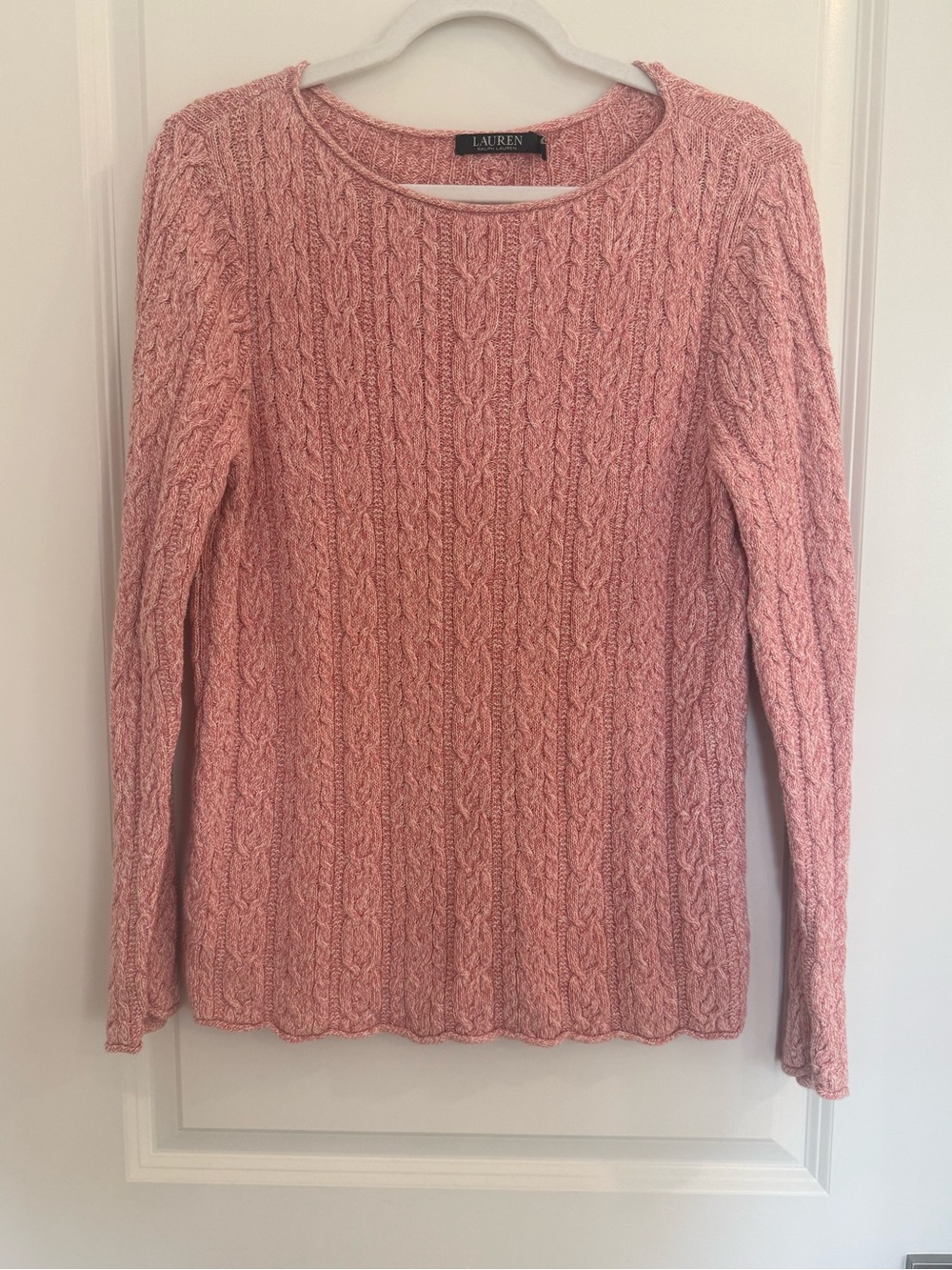 Ralph Lauren Heathered Pink Cable-Knit Crewneck Sweater
